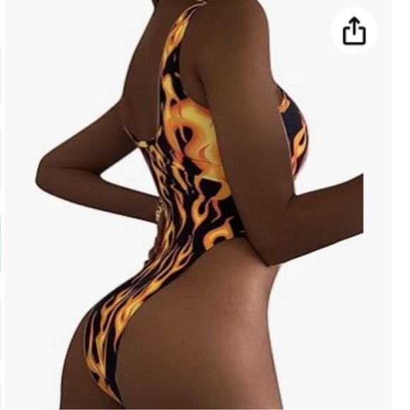 Flame Print One Piece Bodysuit Swimsuit Sleeveless High Cut Bikini Swimwear SM - Picture 11 of 11